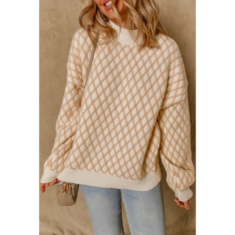 NWT Threaded Pear Ximena Rhombus Textured Knit Sweater, Sz. L